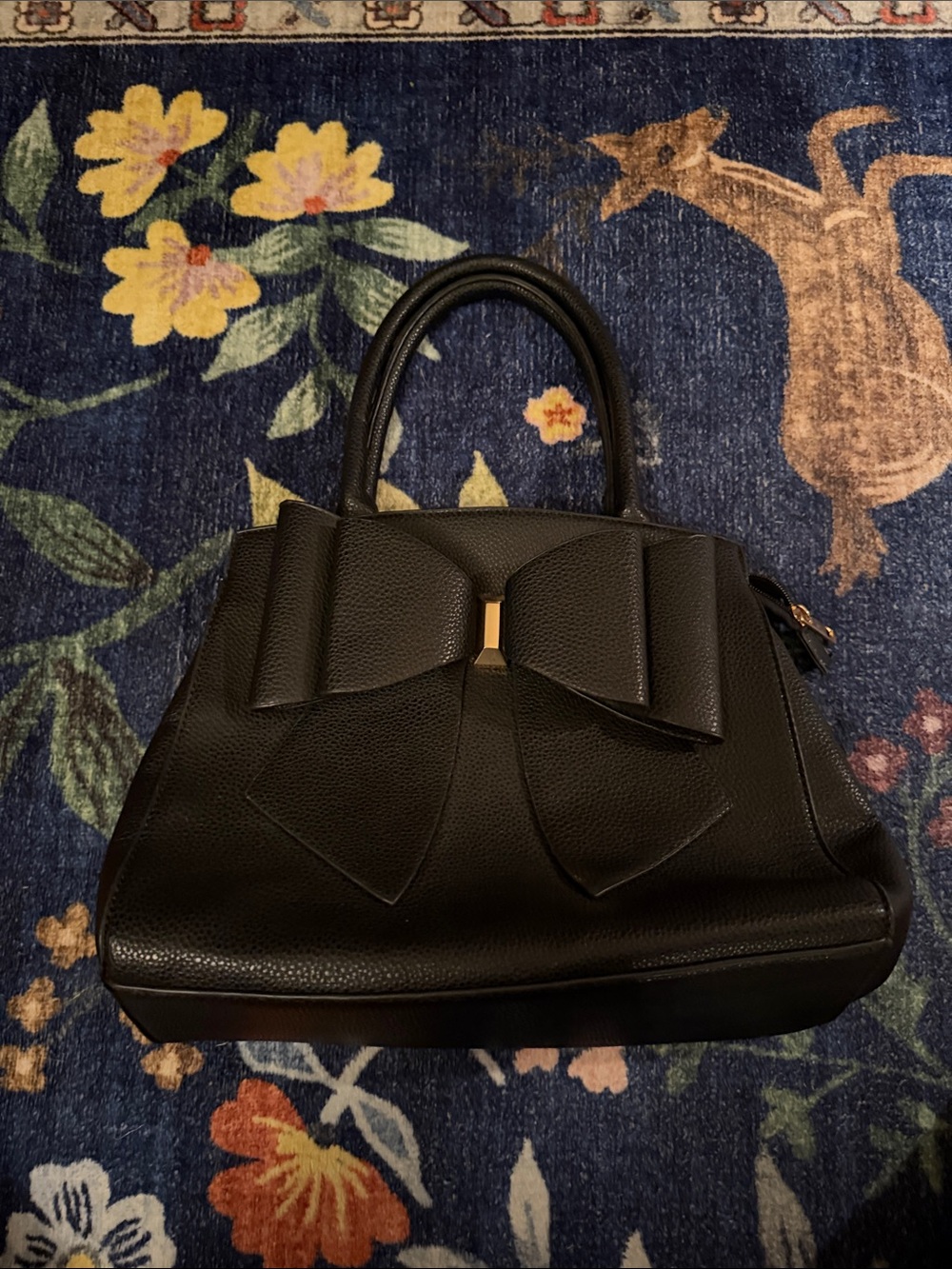 Like New Like Dreams Structured Black Satchel with Bow Accent